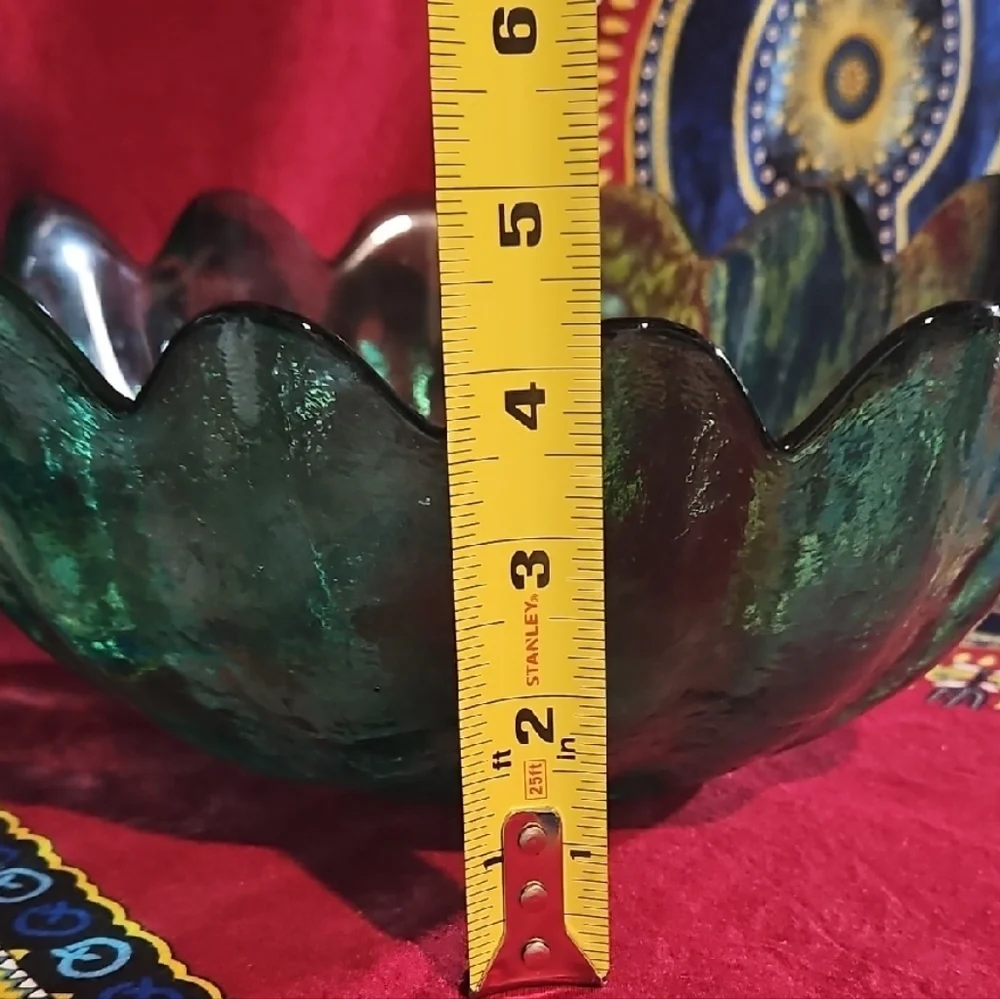 Blenko Glass #6143L Emerald Green 14 Scalloped Petal Lotus Bowl, by Wayne Husted